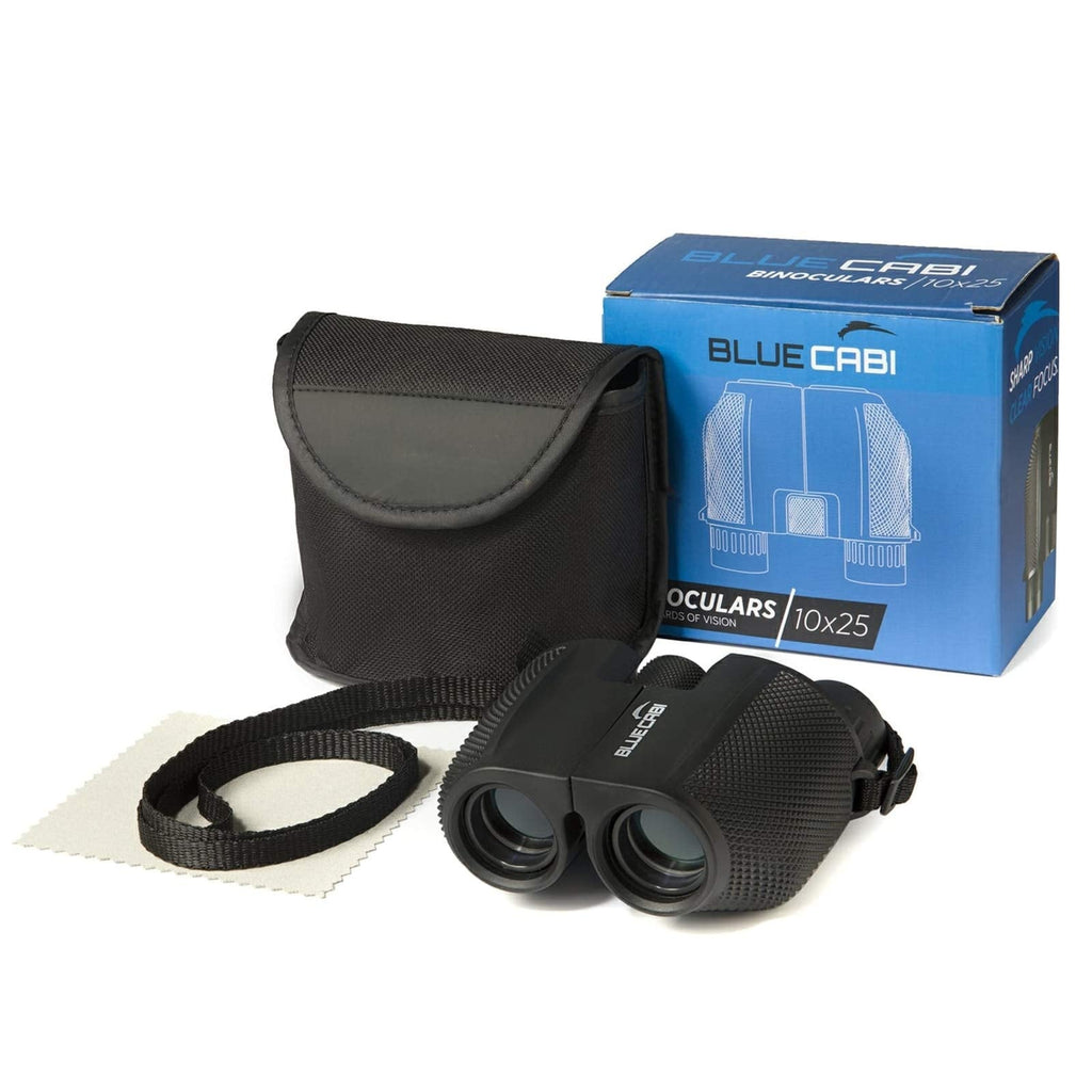  [AUSTRALIA] - BlueCabi Compact 10x25 Binoculars – Lightweight, Foldable, High Powered Binoculars for Adults & Kids w/Powerful 10x Long Distance Magnification, Easy Focus Knob, Texture Grip, Neck Strap & Travel Bag