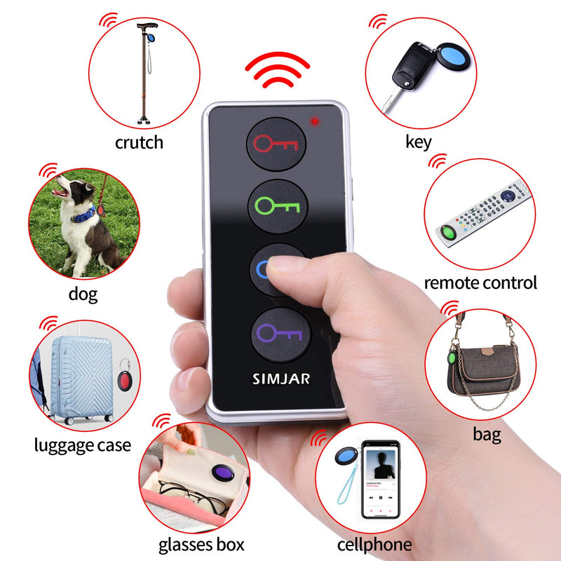  [AUSTRALIA] - Key Finder with Extra 4 Long Chains & Up to 131ft Working Range in Open Space, Simjar Wireless Remote Control RF Key Finder Locator for Keys Wallet Phone Glasses Luggage Pet Tracker Black