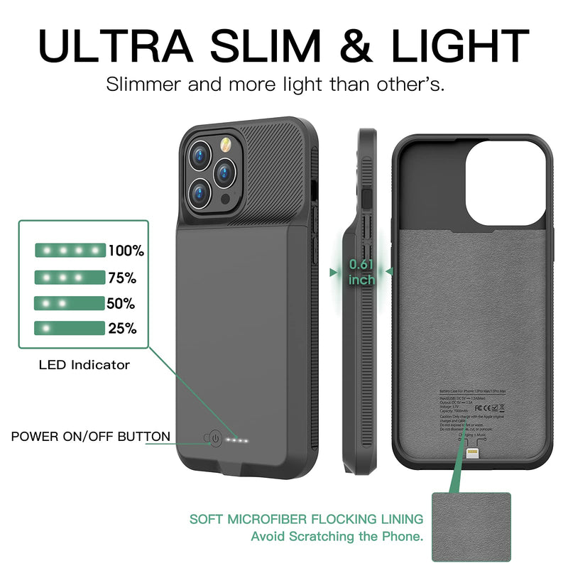  [AUSTRALIA] - GIN FOXI Battery Case for iPhone 13 Pro Max, Real 7000mAh Ultra-Slim Battery Charging Case Rechargeable Anti-Fall Protection Extended Charger Cover for iPhone 13 Pro Max Battery Case(6.7 inch) Black