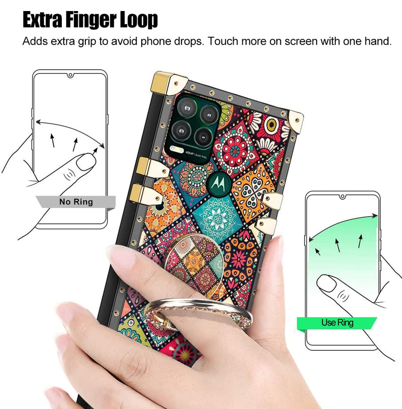  [AUSTRALIA] - B-wishy for Motorola Moto G Stylus 5G Case with Kickstand Ring Holder, Square Rivet for Girls Women Crystal Anti-Shock Protective Retro Elegant Slim Shockproof TPU Cover for Motorola G Stylus 5G,Boho Boho