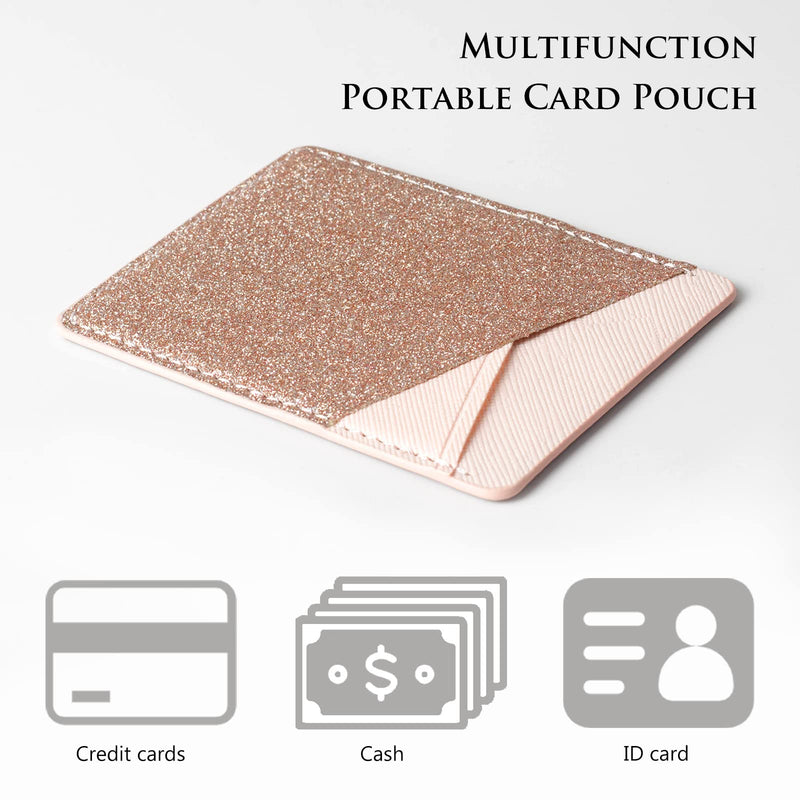  [AUSTRALIA] - Wansurs 2 Pack Phone Card Holder for Back of Phone, Leather Phone Wallet Stick On, Credit Card Holder for Phone Case Compatible with iPhone, Android Phone - Fine Shiny - Pink Leather