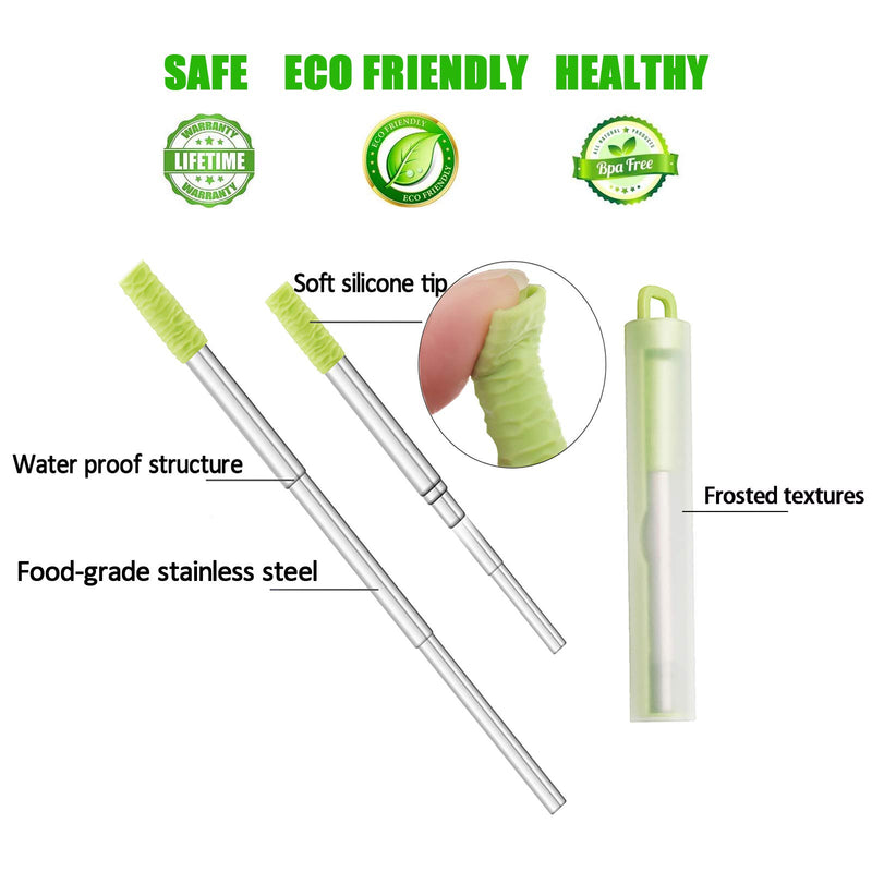  [AUSTRALIA] - LOIVFET Metal Straws 3 Pack Reusable Collapsible Stainless Steel Straw Portable Telescopic Straws Drinking Easy to Clean with Silicone Tips,Travel Case,Keychain,Cleaner Brush(Green & Blue & Purple)