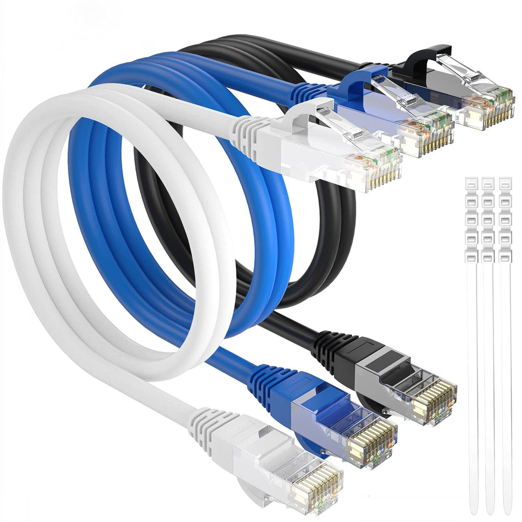  [AUSTRALIA] - Adoreen Cat 6 Ethernet Cable 0.6 ft-3 Pack-Multi Colors, Gigabit Patch Cord, Soft & Flexible, High Speed Cat6 RJ45 LAN Internet Network Cable Faster Than Cat 5e Cat 5 Cable +15 Ties-(0.18m) 3 PACK
