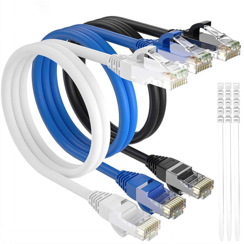  [AUSTRALIA] - Adoreen Cat 6 Ethernet Cable 2 ft-3 Pack-Multi Colors, Gigabit Patch Cord, Soft & Flexible, High Speed Cat6 RJ45 LAN Internet Network Cable Faster Than Cat 5e Cat 5 Cable +15 Ties-(0.61m) 3 PACK