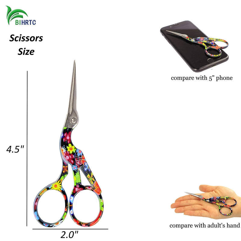  [AUSTRALIA] - BIHRTC 4.5 Inch Small Scissors Embroidery Scissors Stainless Steel Sharp Stork Scissors Crane Design Sewing Scissors for Craft Needle Work Art Work Everyday Use Black Folwer Pattern Scissors 4.5"