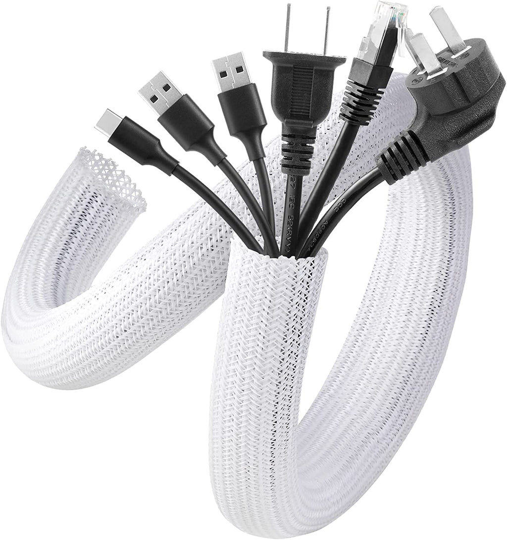  [AUSTRALIA] - White Cable Sleeve Cover, 6.6ft - 1.2inch, AGPTEK Cord Management System for Desk PC TV Computer Projector Wires Protection and Organization, Home, Theater and Office, White 6.6ft - 1.2"