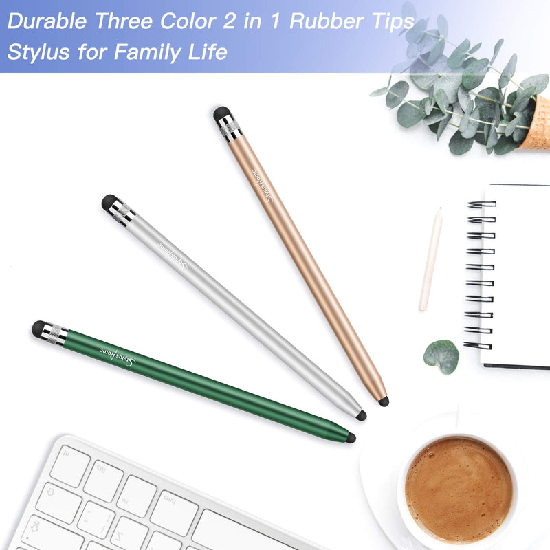 StylusHome Stylus Pens for Touch Screens (3 Pcs), Sensitivity Capacitive Stylus 2 in 1 Touch Screen Pen with 6 Extra Replaceable Tips for iPad iPhone Tablets Samsung Galaxy All Universal Touch Devices 3（Green, Gold, Silver） - LeoForward Australia