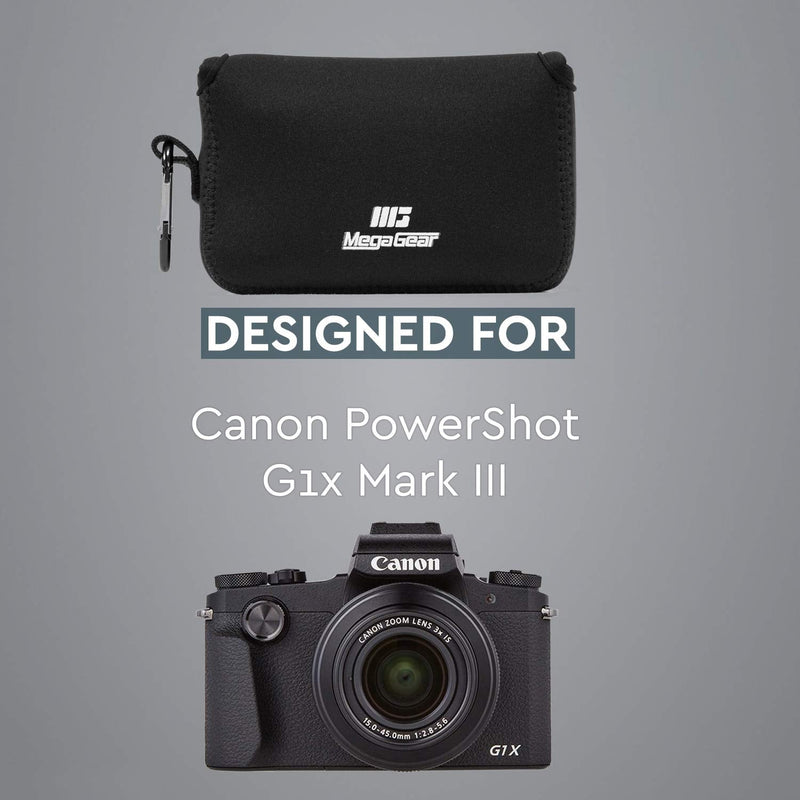  [AUSTRALIA] - MegaGear Canon PowerShot G1X Mark III Ultra Light Neoprene Camera Case, with Carabiner, Black (MG1376)