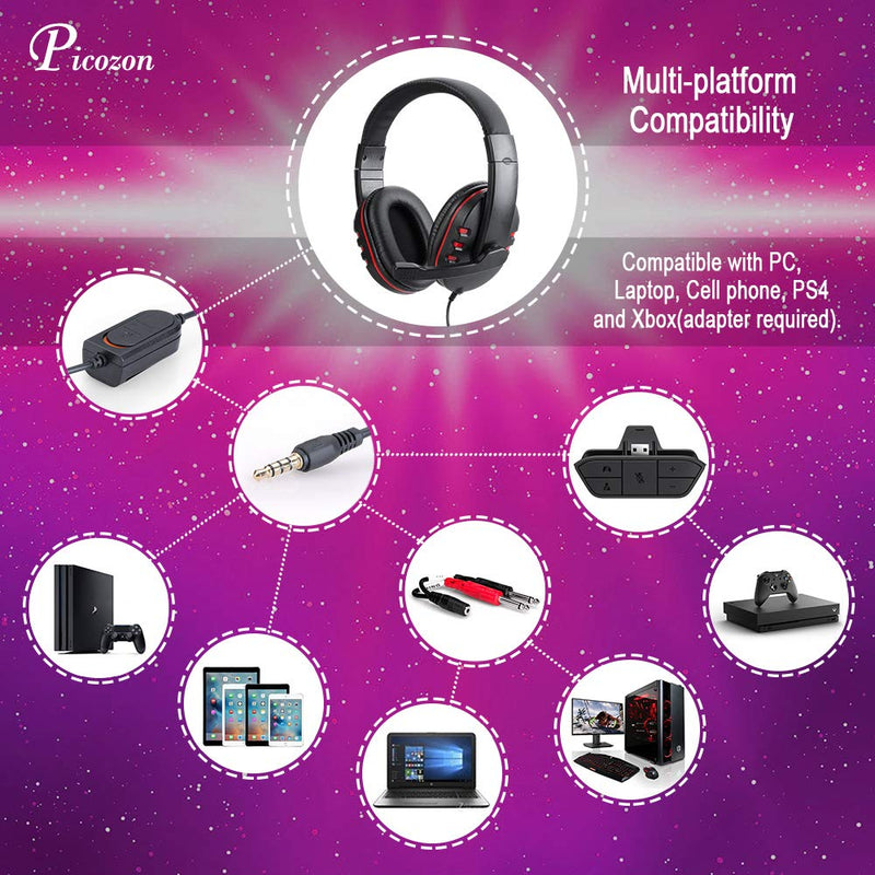  [AUSTRALIA] - Picozon Gaming Headset Headphone with Microphone for PS5, PS4, Nintendo Switch, Playstation 4, Playstation 5, Playstation Vita, Mac, Laptop, Tablet, Computer, Mobile Phones (3.5mm Plug) Black