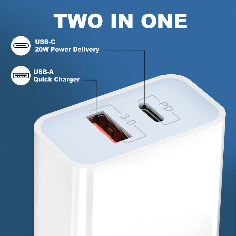  [AUSTRALIA] - [Apple MFi Certified] iPhone 12 13 14 Fast Charger, ARCCRA 20W PD Dual Port USB C Wall Charger Plug Charging Block Adapter + 2 X 6FT Lightning Cable for iPhone 14 13 12 Pro Max Mini 11 XS XR X, iPad