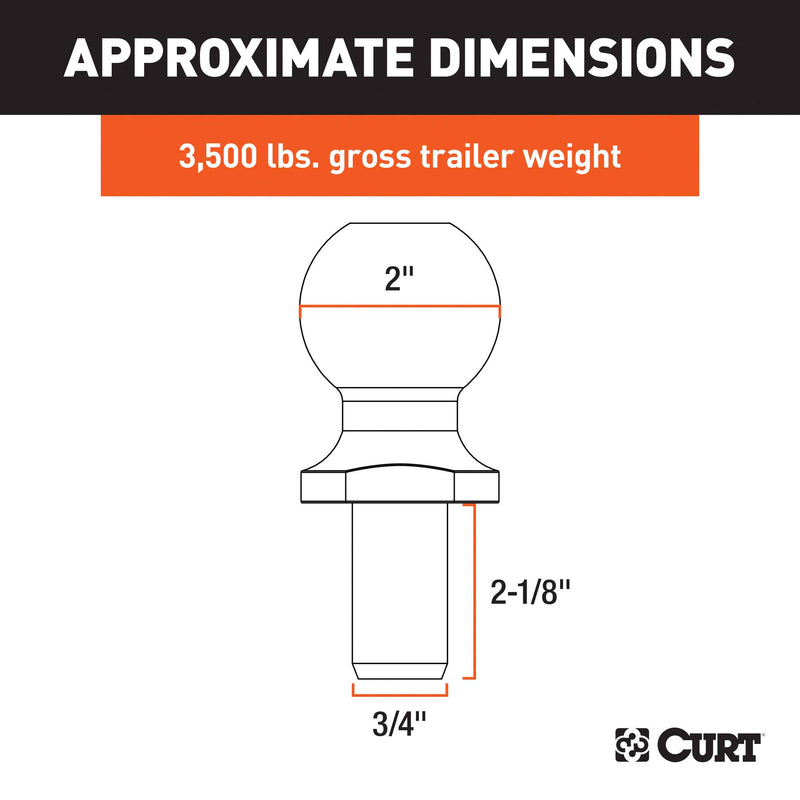  [AUSTRALIA] - CURT 40018 Chrome Trailer Hitch Ball, 3,500 lbs., 2-Inch Diameter Tow Ball with 3/4-Inch x 2-1/8-Inch Shank