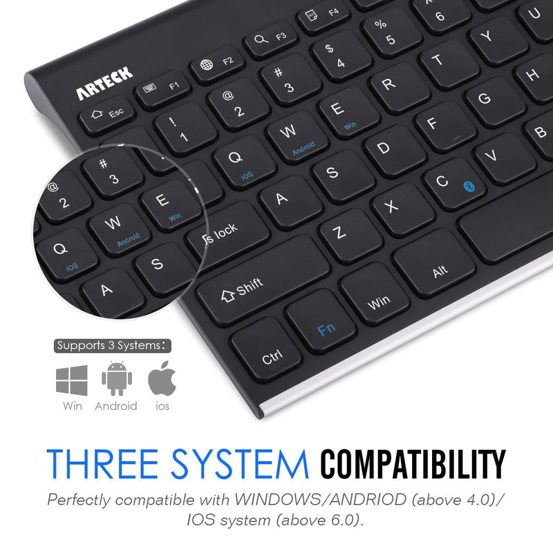  [AUSTRALIA] - Bluetooth Keyboard, Arteck Stainless Steel Universal Portable Wireless Bluetooth Keyboard for iOS iPad Air, Pro, iPad Mini, Android, MacOS, Windows Tablets PC Smartphone Built in Rechargeable Battery