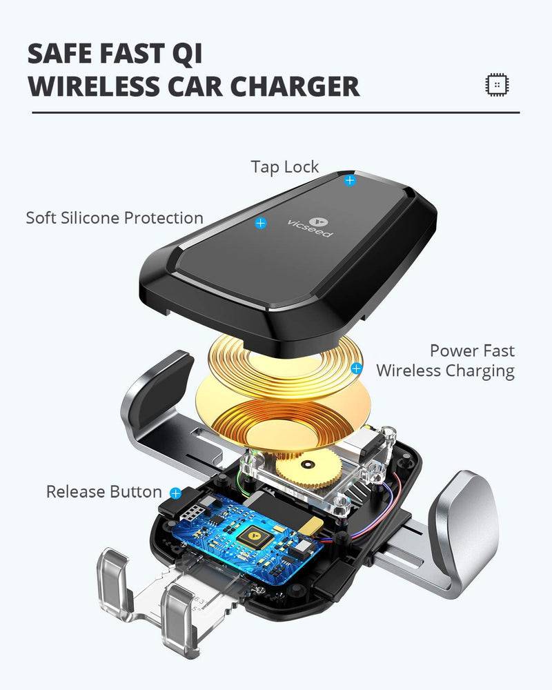  [AUSTRALIA] - [Smart Robot Design] VICSEED Wireless Car Charger Mount, Auto-Clamping Qi Fast Charging CD Phone Holder for Car Wireless Charger, Wireless Car Charger Vent Mount Fit for iPhone 13 Pro Max 12 S21 etc