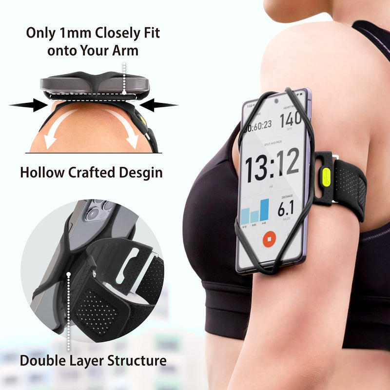  [AUSTRALIA] - Bone Run Tie 2 (2nd Gen) Phone Holder for Running Armband Universal Cell Phone Holder, Fits Phone Size 4.7-7.2 Inches for iPhone 13 12 11 Pro XS XR X 8 7 Plus Samsung Galaxy (Black/ Arm 7.9-9.8") Arm 7.9-9.8" Silicone Metal