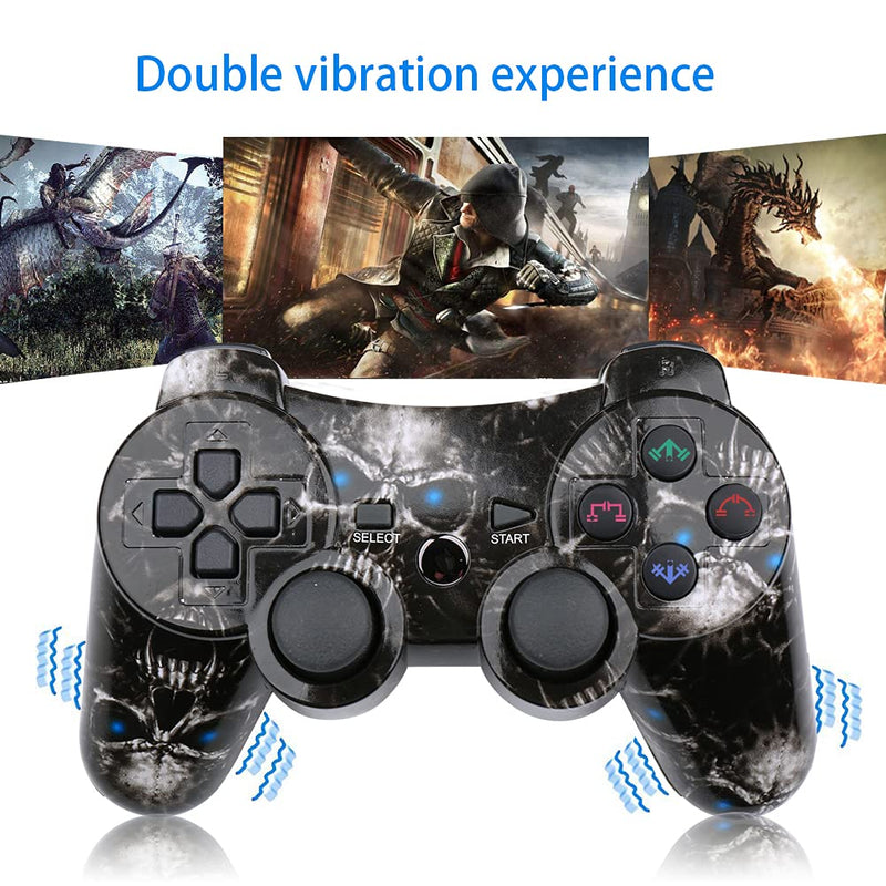 CHENGDAO Wireless Controller 2 Pack Compatible with Playstation 3 with High Performance Double Shock,Motion Control,USB Cable (Skull + Galaxy) Skull + Galaxy - LeoForward Australia