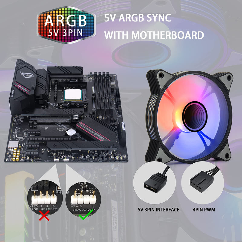  [AUSTRALIA] - aigo AR12 Pro 120mm PWM Case Fans ARGB PC Fans Computer Cooling System Compatible with 3Pin-5V Addressable RGB Motherboard SYNC Cooling Radiator Fans Without Controller (Single) SINGLE PRO-BLACK