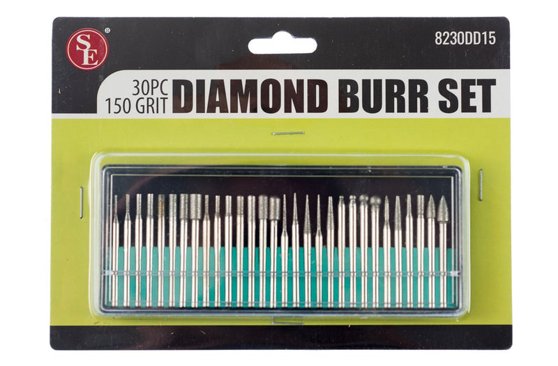 SE 30-Piece Set of Assorted Diamond Burrs with 150 Grit - 8230DD15 - LeoForward Australia