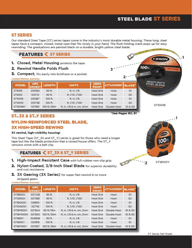  [AUSTRALIA] - Keson ST10018 Closed-Metal Housing Steel Tape Measures (Graduations: ft., in. 1/8), 100-Foot ft, in, 1/8