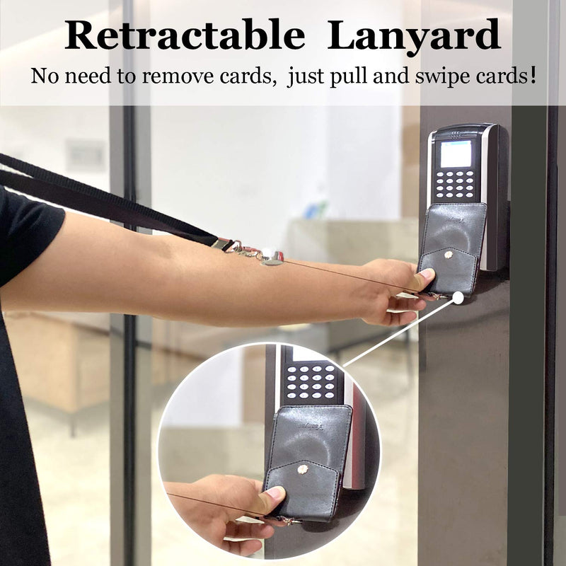  [AUSTRALIA] - Teskyer ID Badge Holder with Retractable Lanyard, Easy Swipe Premium PU Leather ID Card Holder with 2 Card Slots for Work ID, School ID, Metro Card and Access Card 2 card slot Black