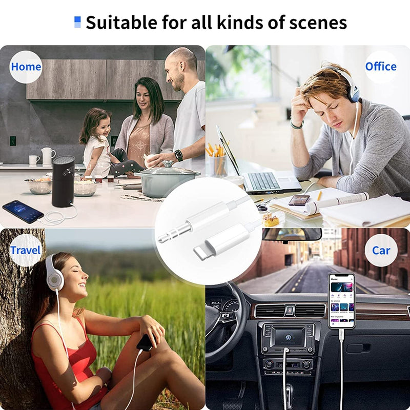  [AUSTRALIA] - iSkey Aux Cord for iPhone, 3.5mm Aux Cable for Car Compatible with iPhone 13 12 11 XS XR X 8 7 6 iPad iPod for Car Home Stereo, Speaker, Headphone, Support All iOS Version - 3.3ft (White) White