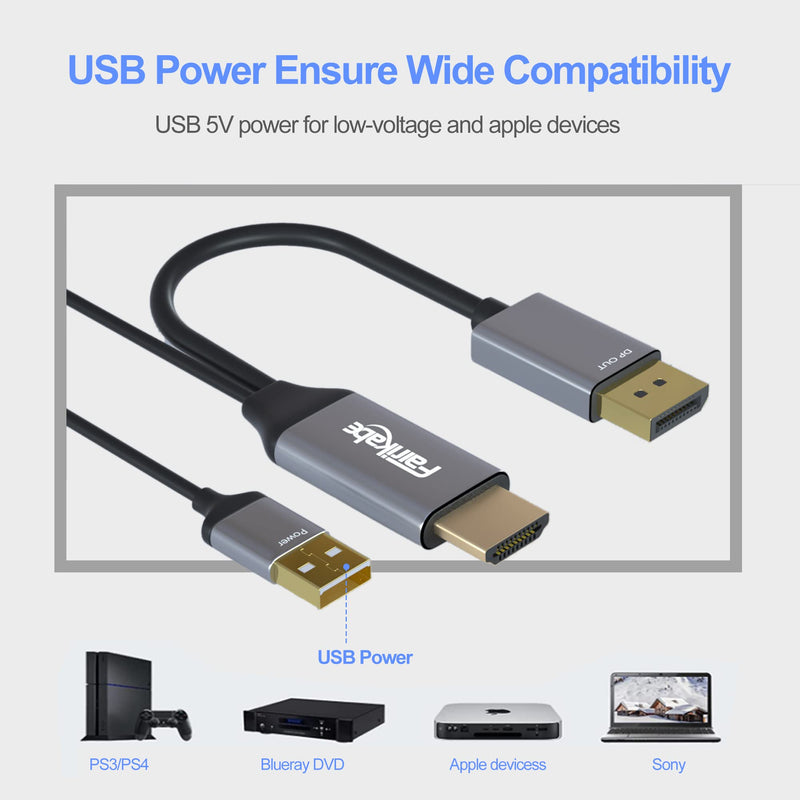  [AUSTRALIA] - Active HDMI to Displayport Cable 4K@60Hz [6.6FT/2M, Uni-Directional], Fairikabe HDMI in to DP Out Converter Adapter Compatible with Computer,Monitor,Laptop,PS3/4,Xbox,NS