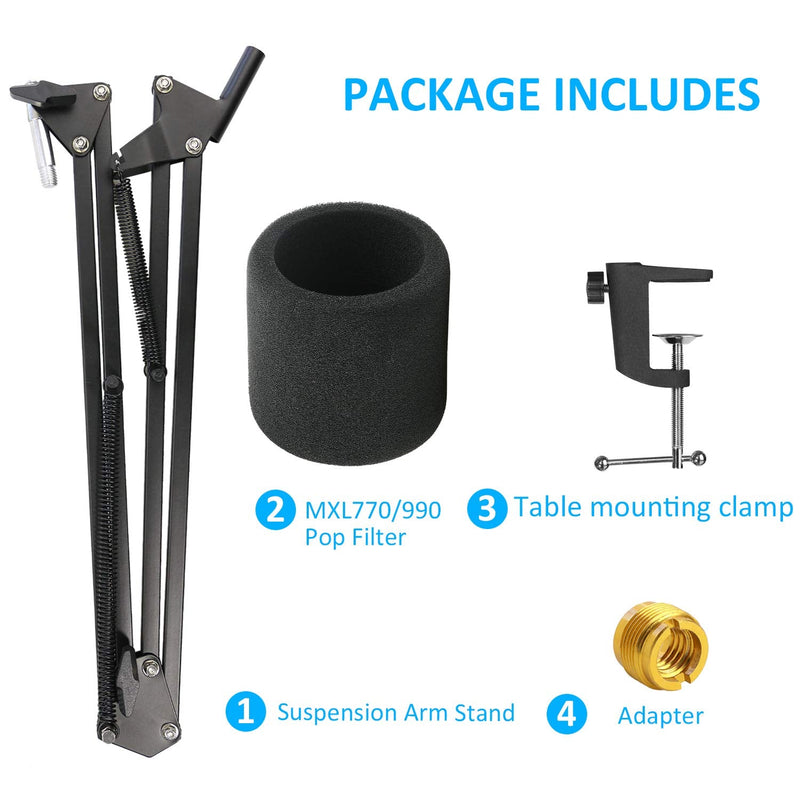  [AUSTRALIA] - MXL 770 990 Microphone Stand with Pop Filter - Mic Suspension Boom Scissor Arm Stand with Foam Windscreen for MXL Mics 990 770 by YOUSHARES