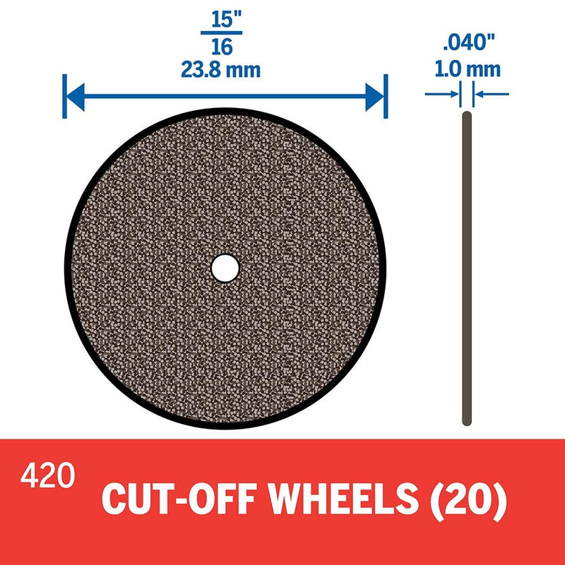  [AUSTRALIA] - Dremel 420 Cut-off Wheel, 15/16 " (23.8 mm) diameter, 0.40” (1.0 mm) disc thickness, Cutting Rotary Tool Accessory (20 Pieces), Silver