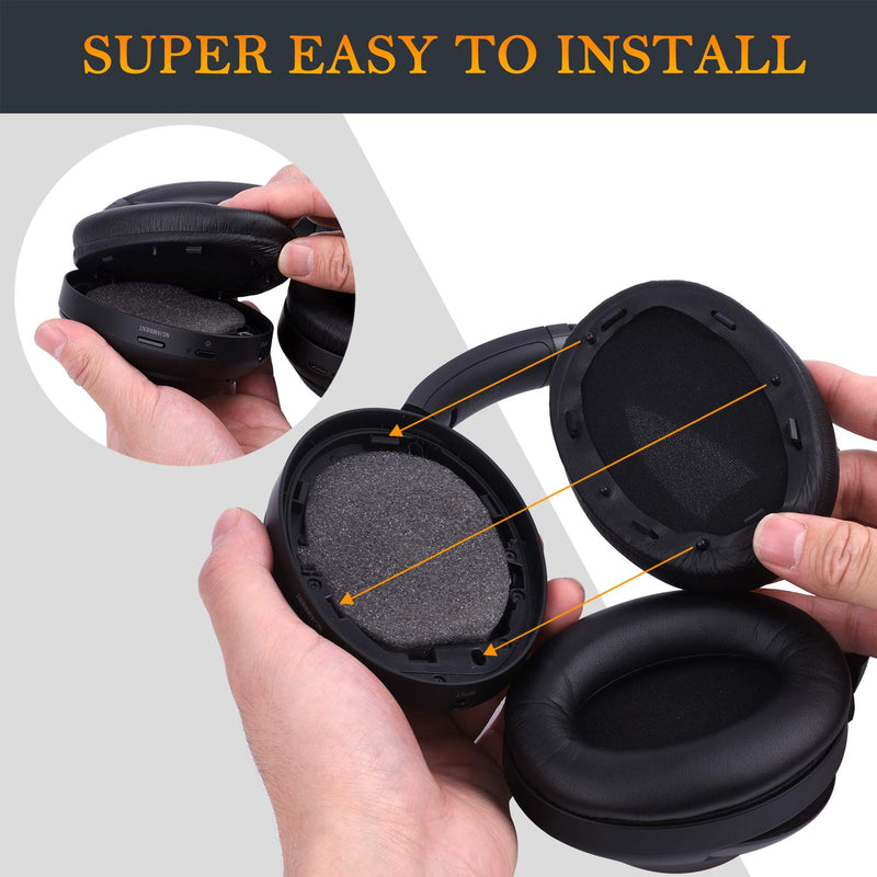  [AUSTRALIA] - SOULWIT Professional Earpads Cushions Replacement for Sony WH-1000XM3 (WH1000XM3) Over-Ear Headphones, Ear Pads with Softer Protein Leather, Noise Isolation Memory Foam, Added Thickness (Black)