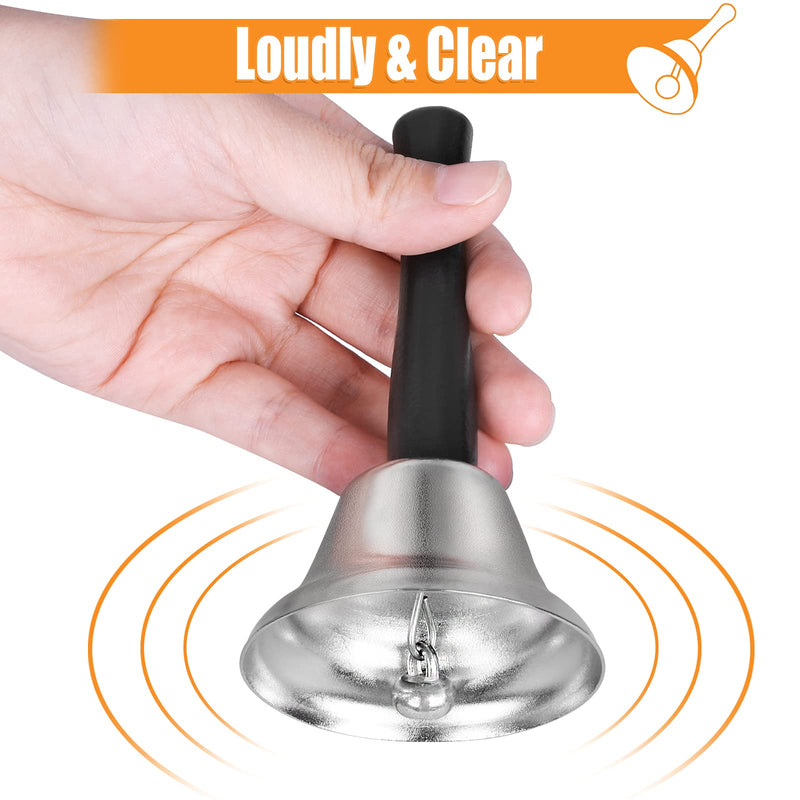  [AUSTRALIA] - 2 Pack Hand Bell, Silver Steel Bell, Small Bell Ringing Bell with Handle for Adults, Dinner Bells for Inside Classroom Bell, for Food Line, Alarm, Jingles, Ringing (Silver)