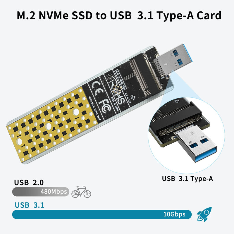  [AUSTRALIA] - ANYOYO NVMe to USB Adapter, M.2 SSD to USB 3.1 Type A Card, M.2 PCIe Based M Key Hard Drive Converter Reader as Portable SSD 10 Gbps USB 3.1 Gen 2 Bridge Chip Support OS 2242 2260 2280 Size SSD