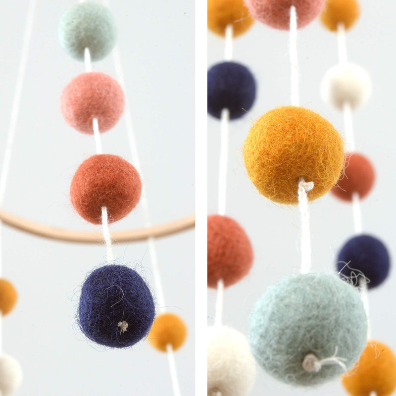  [AUSTRALIA] - Glaciart One Felt Balls Baby Mobile - Colored Felt Hanging Decor & Toy Soother for Nursery, Crib, Bedroom - 100% Natural New Zealand Wool, Cotton Strings, Handmade in Nepal - Shower Gifts for Infants