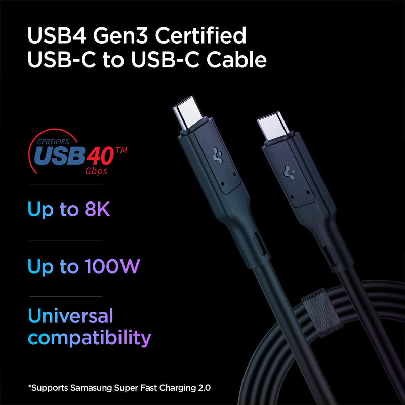  [AUSTRALIA] - Spigen [USB-IF Certified USB 4 Cable 2.6ft for Thunderbolt 4 3 Cable,100W Charging 40Gbps Data Transfer 8K Video Type C for MacBook iPad M2 M1 Pro Air Galaxy S23 S22 Ultra Plus Mac Mini External SSD
