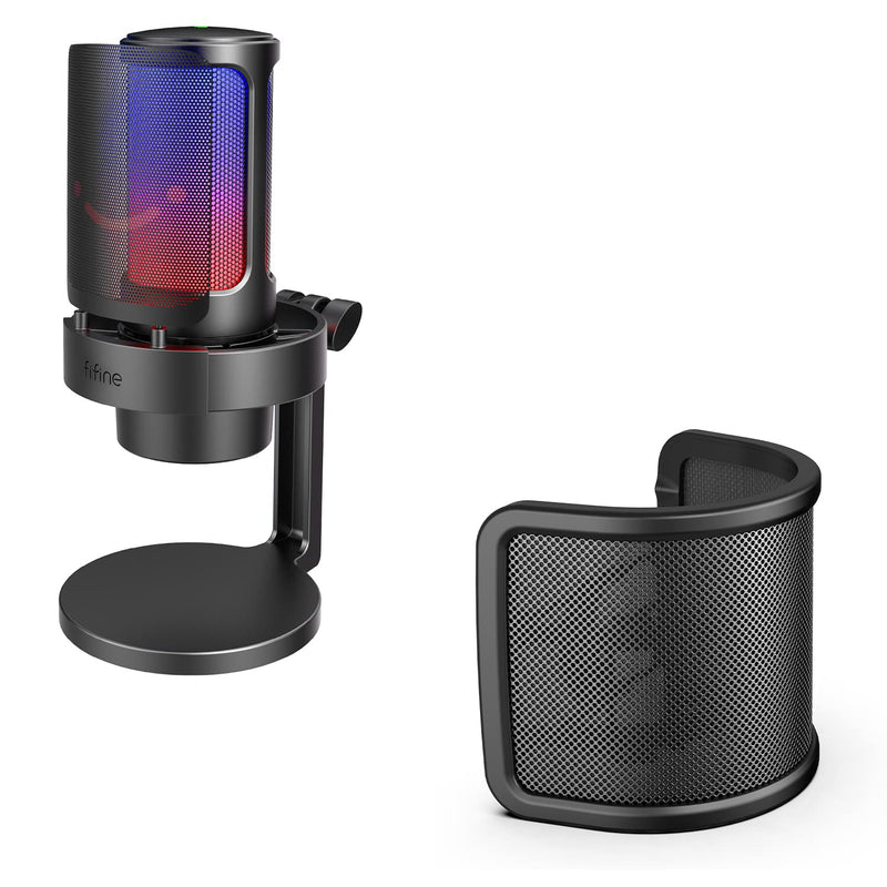  [AUSTRALIA] - FIFINE AmpliGame Computer Microphone with RGB Control, Mute Touch, Headphone Jack, Pop Filter, Stand for Gaming Streaming (A8+U1)