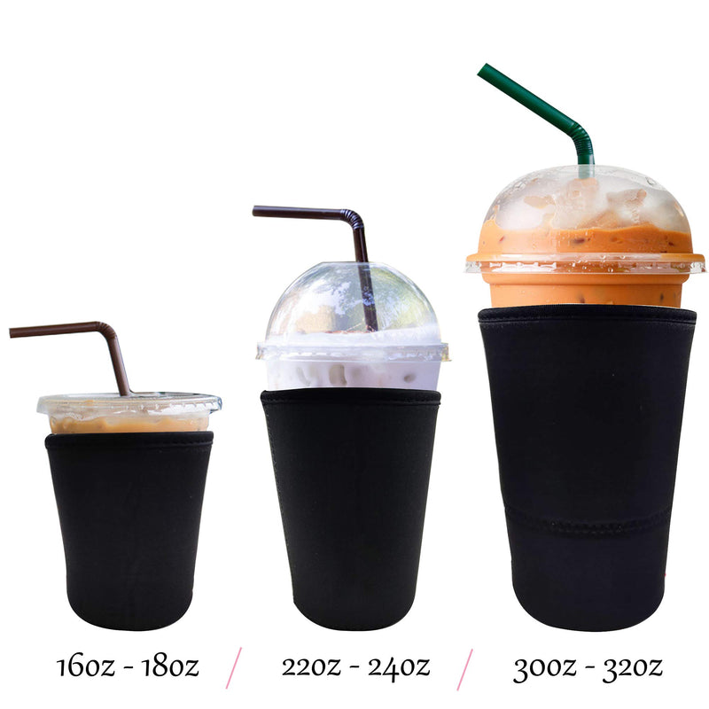  [AUSTRALIA] - PuFivewr Reusable Iced Coffee Cup Insulator Sleeve for Cold Beverages and Neoprene Holder for Starbucks Coffee, McDonalds, Dunkin Donuts, More (Black, 16oz - 18oz) Black