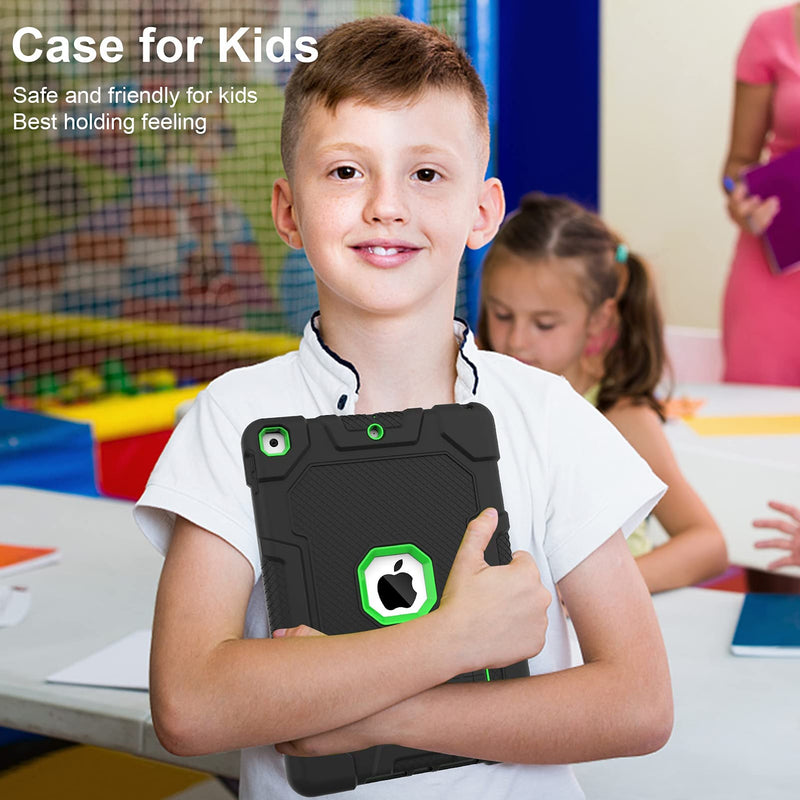  [AUSTRALIA] - TIMISM iPad 9th Generation Case, iPad 8th/7th Generation Case, iPad 10.2 2021/2020/2019 Case, 3 in 1 Heavy Duty Shockproof Hybrid Three Layer Protective Cover with Kickstand (Black+Green) #01 Black+Green