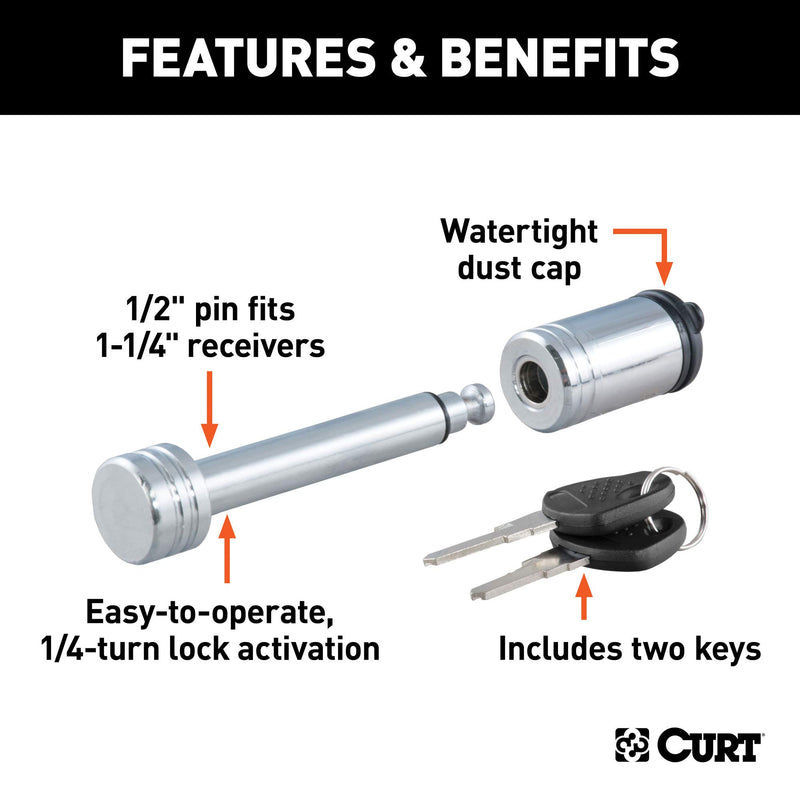  [AUSTRALIA] - CURT 23501 Trailer Hitch Lock, 1/2-Inch Pin Diameter, Fits 1-1/4-Inch Receiver