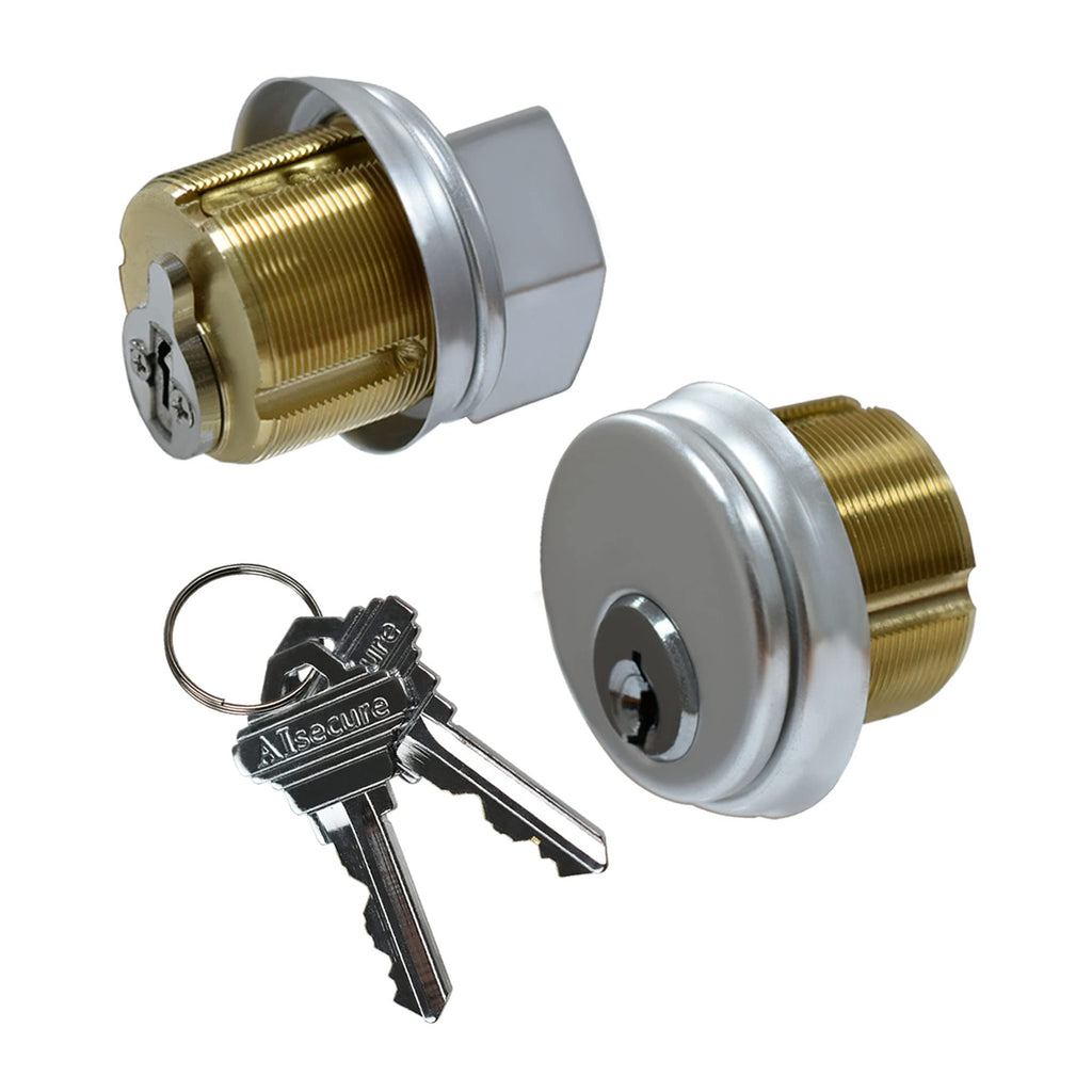  [AUSTRALIA] - AIsecure Brass Mortise Cylinder with SC Keyway Keys & Thumbturn, Storefront Door Lock Commercial Door Lock Cylinder for Shop Aluminum Doors Lock Replacements, 2 Pack, Silver