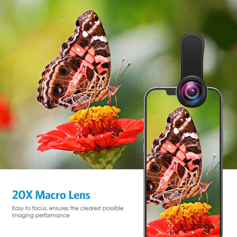  [AUSTRALIA] - Criacr Phone Camera Lens, 198° Fisheye Lens, 15X Macro Lens, 0.65X Wide Angle Lens, Clip-On 3 in 1 Cell Phone Lens for Live Video, Compatible with iPhone 13, X XR, Samsung, Other Smartphones