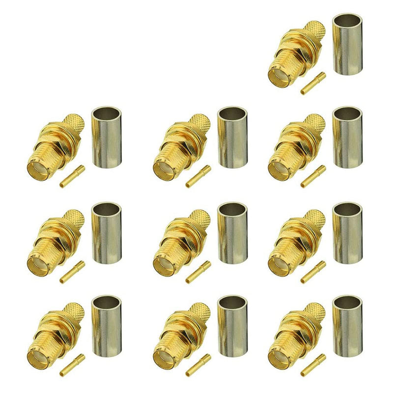 [AUSTRALIA] - Eightwood 10pcs SMA Female Bulkhead Crimp Connector for RG58 RG142 LMR195 Cable RG58 SMA Female