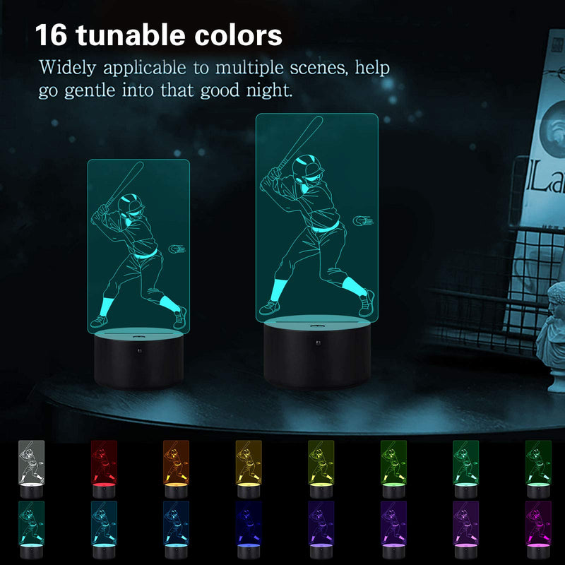  [AUSTRALIA] - 3D Night Light, Night Lights for Kids with 16 Color Changing Touch and Remote Control, Mens Baseball Toys Decor Lamp Birthday Christmas Gifts for Kids Boys Child