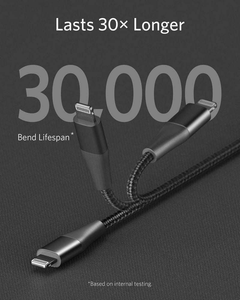 Anker USB C to Lightning Cable [6ft MFi Certified] Powerline+ II Nylon Braided Cable for for iPhone 12 Pro Max/12/11 Pro/X/XS/XR/8 Plus/AirPods Pro, Supports Power Delivery (Black) 6ft Black - LeoForward Australia