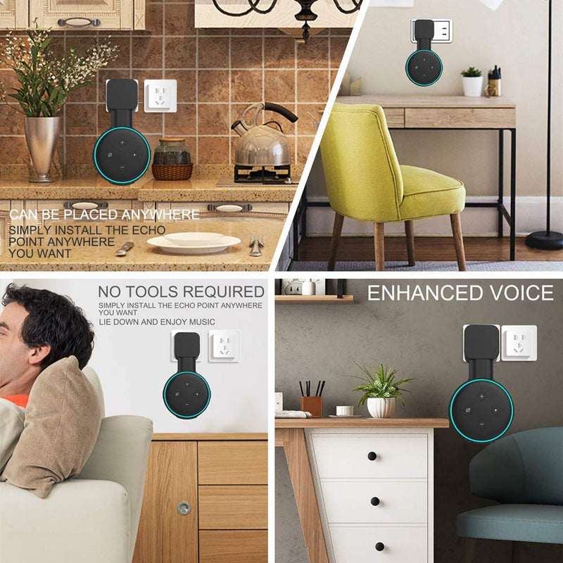  [AUSTRALIA] - Suixing Outlet Wall Mount Holder Hanger for Echo Dot 3rd Gen, A Space-Saving with Cord Management for Smart Speakers Hide Messy Wires Place on Kitchen Bedroom & Bathroom (2pc Black) 2pcs