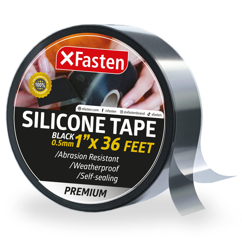  [AUSTRALIA] - XFasten Self Fusing Silicone Tape Black 1" X 36-Foot, Silicone Tape for Plumbing, Leak Seal Tape Waterproof, Silicone Grip Tape, Rubber Tape Thick for Pipe, Hose Repair Tape, Stop Leak Tape 1-Inch x 36-Feet