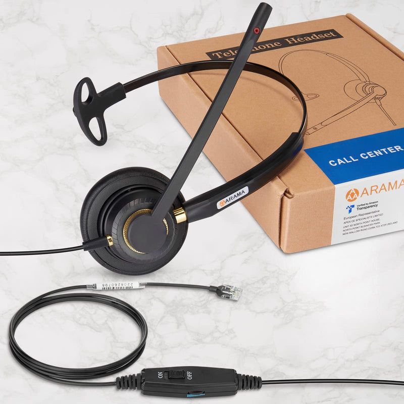  [AUSTRALIA] - Arama Phone Headset RJ9 with Noise Canceling Mic Telephone Headset Compatible with Polycom Mitel ShoreTel Plantronics Fanvil Alcatel-Lucent HUWEI NEC Siemens Aastra Landline Deskphones(A800S2) A800S-Monaural