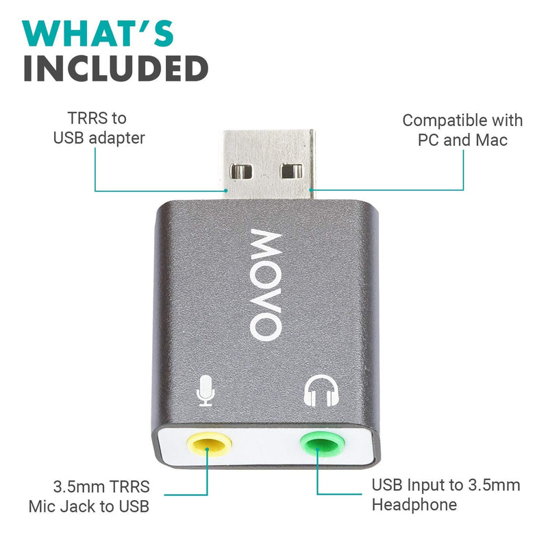  [AUSTRALIA] - Movo USB-AC1 3.5mm TRRS Microphone to USB 2.0 Stereo Digital Audio Converter - USB Sound Card Adapter for Computer or Laptop - Convert USB Input to 3.5mm TRRS Headphone or Mic Jack