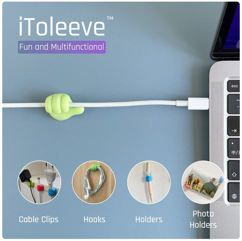  [AUSTRALIA] - iToleeve 12 Pack Fun Cable Holder-Reusable Multifunctional Cable Clips USB Cable Management Adhesive Hooks for Home, Office, Nightstand, Desk, Car