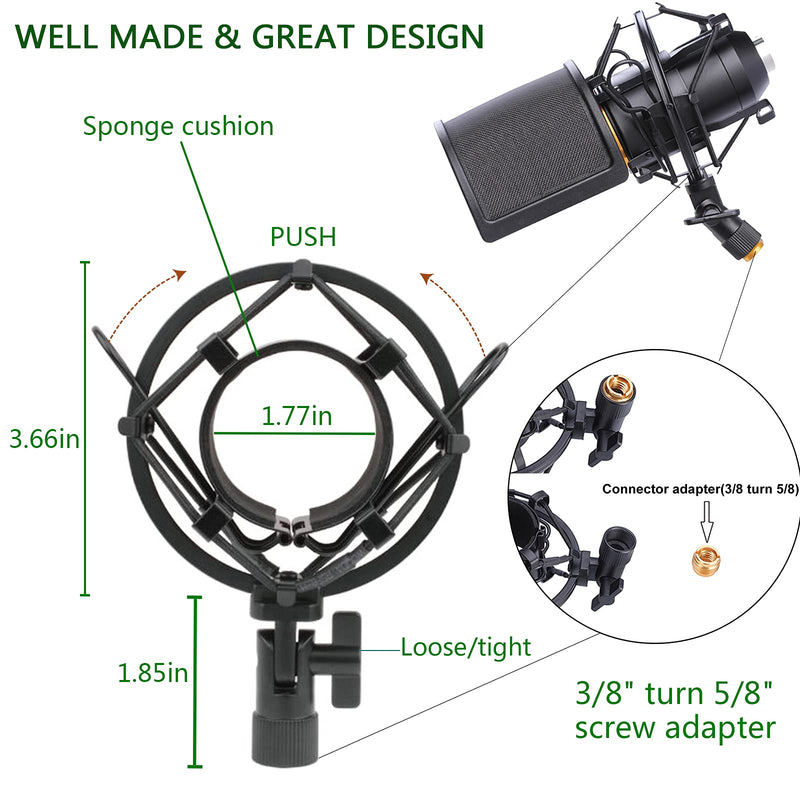  [AUSTRALIA] - Microphone Shock Mount with Pop Filter, Mic Anti-Vibration Suspension Shock Mount Holder Clip for Diameter 46mm-53mm Microphone Black