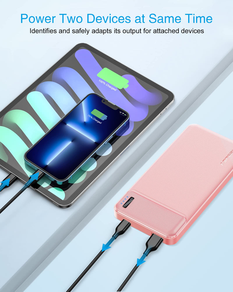  [AUSTRALIA] - AsperX 22.5W 10000mAh Portable Charger USB C Output Power Bank Fast Charging, External Battery Pack Portable Phone Charger for iPhone, Samsung, Android and More Pink