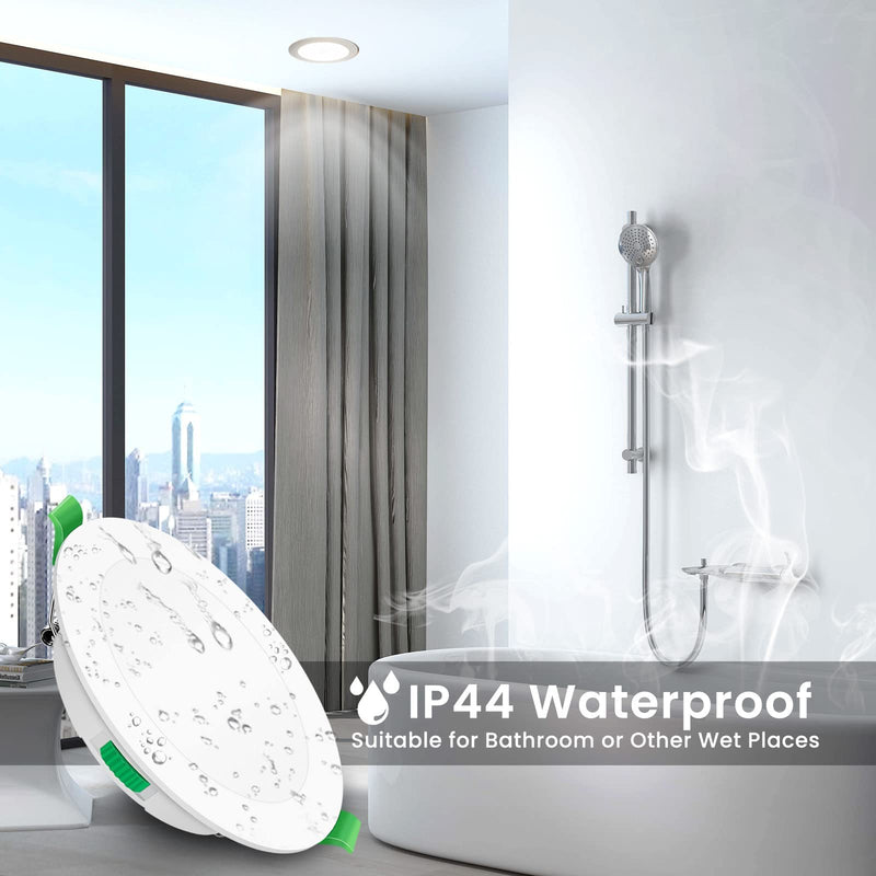  [AUSTRALIA] - ALUSSO LED ceiling spots flat 230V, 10W 800lm LED recessed spotlights dimmable ultra slim installation depth 29mm, warm white/neutral white/cold white selectable, IP44 LED spots for bathroom living room, set of 6 white, 3000k/4000k/6500k switchable