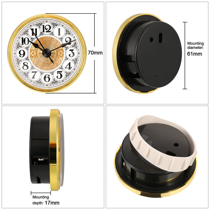  [AUSTRALIA] - Mudder Quartz Movement 2.8 Inch (70 mm) Gold Clock Insert Fit Diameter 2.4 Inch (61 mm) Hole